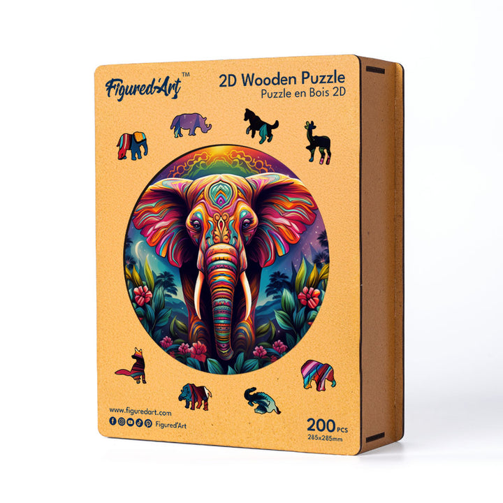 Holzpuzzle 2D Design – Tribal-Elefant
