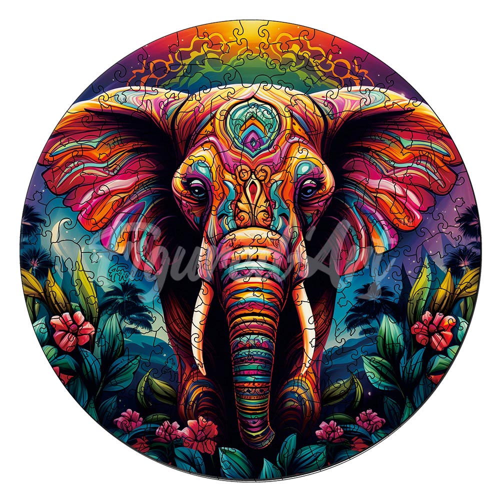 Holzpuzzle 2D Design – Tribal-Elefant