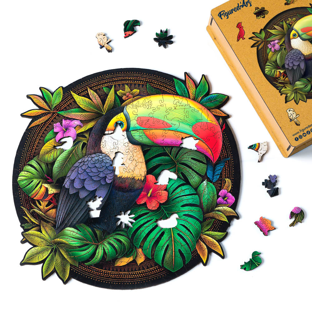 Holzpuzzle 2D Design Tropischer Tukan - Kidis Art