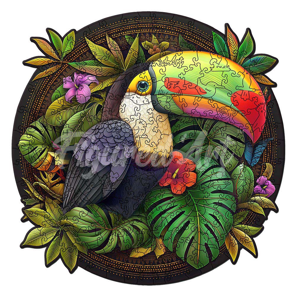 Holzpuzzle 2D Design Tropischer Tukan  