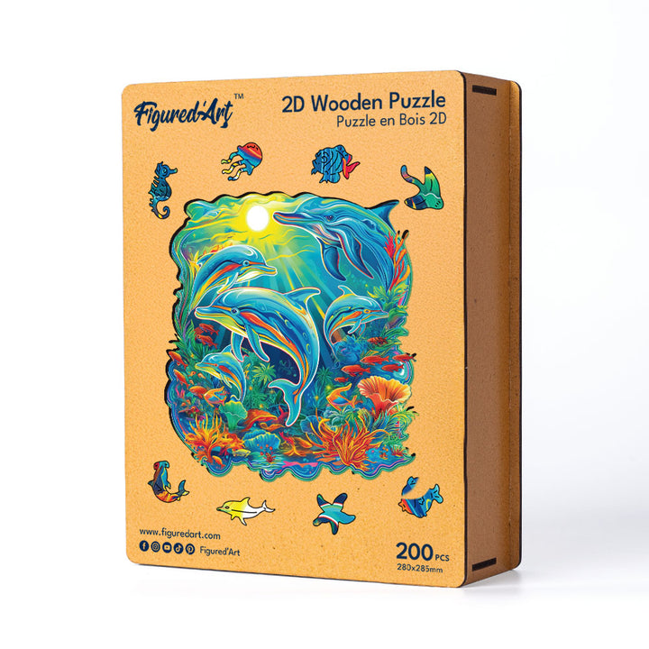 Holzpuzzle 2D Design – Delfine und Korallenriff