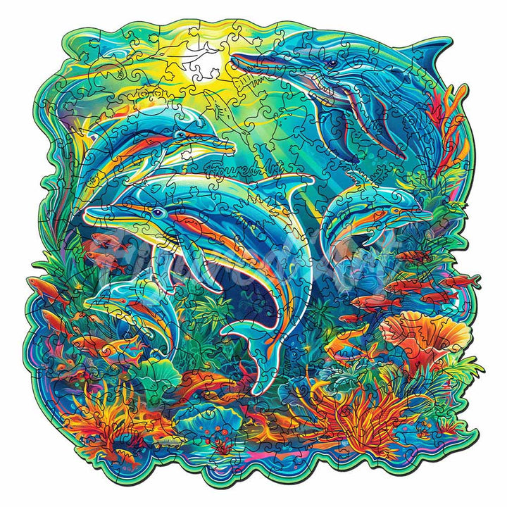 Holzpuzzle 2D Design – Delfine und Korallenriff