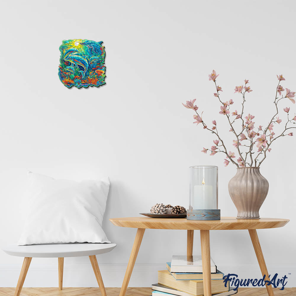 Holzpuzzle 2D Design – Delfine und Korallenriff - Kidis Art