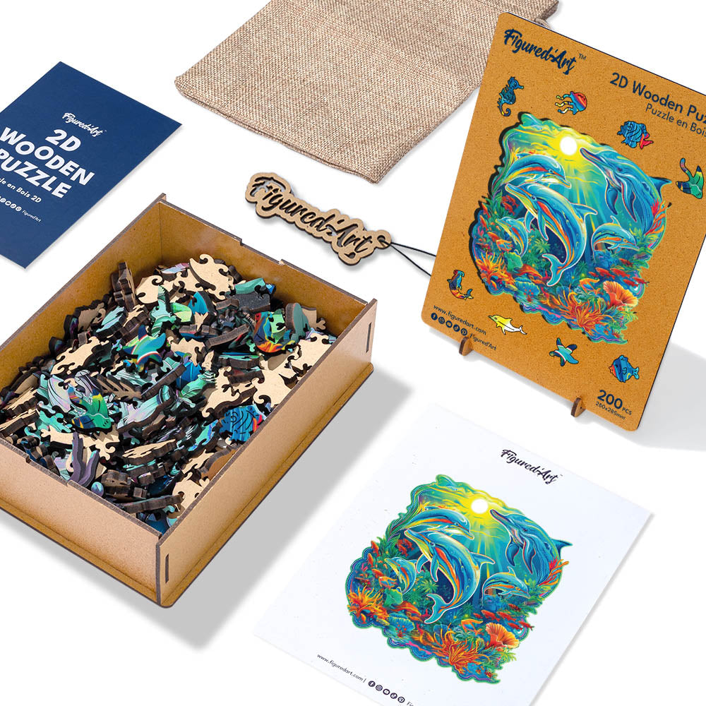 Holzpuzzle 2D Design – Delfine und Korallenriff