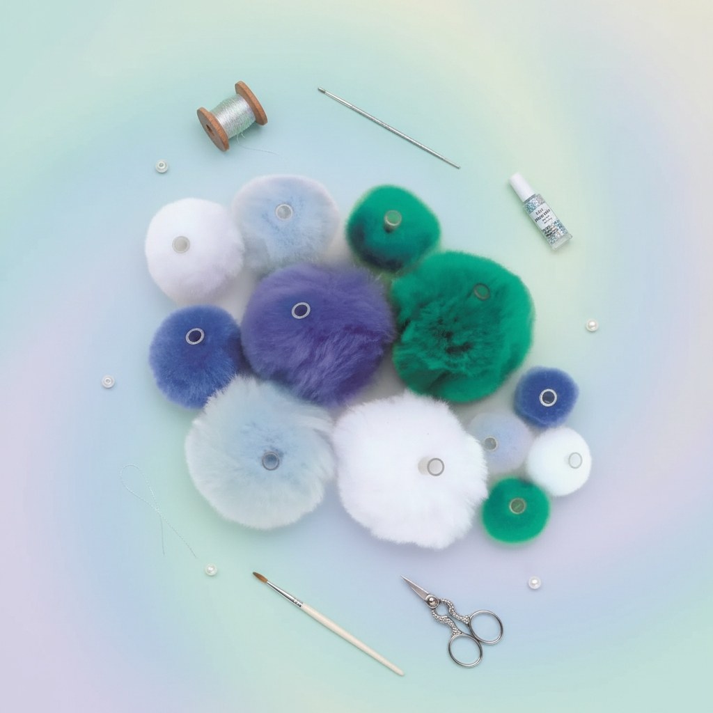 Acryl Pompons mit Öse ca 45 Stk. blau mix - Kidis Art