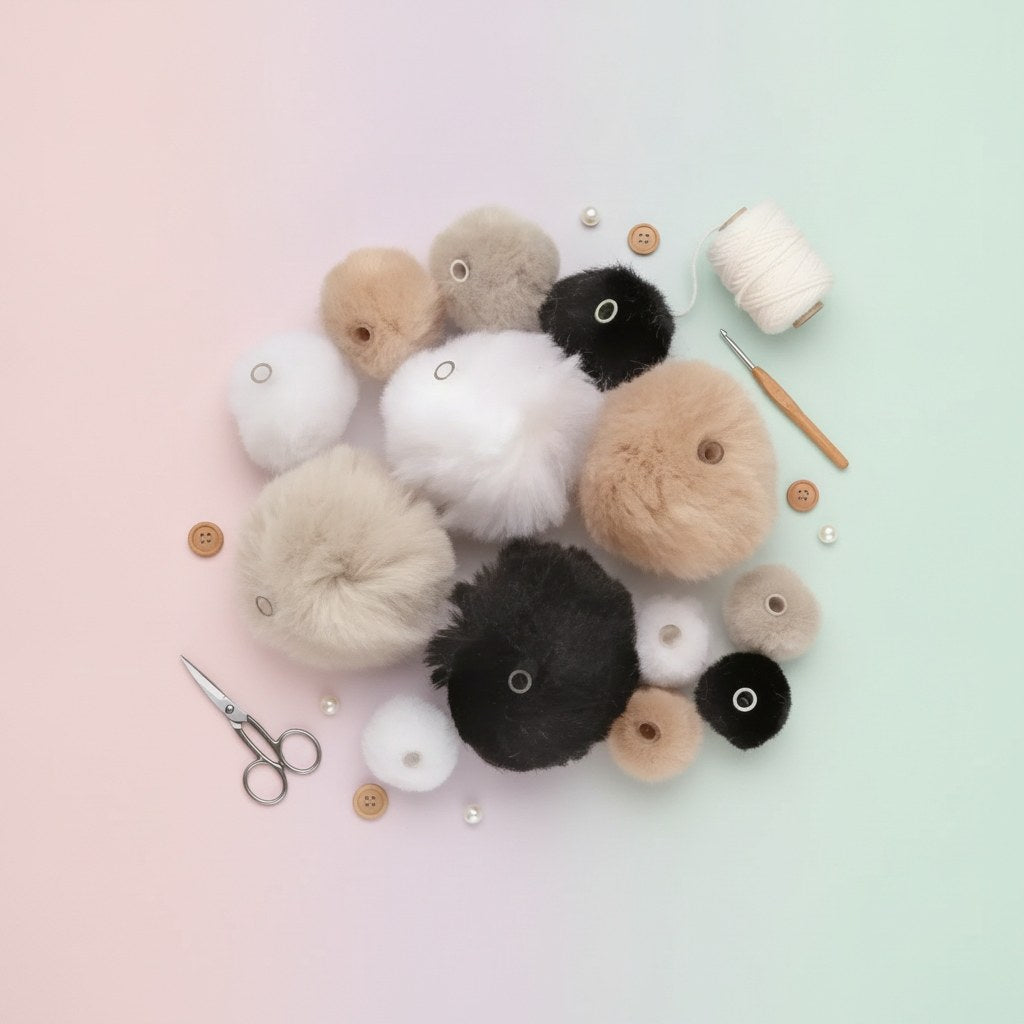 Acryl Pompons mit Öse ca 45 Stk. schwarz/weiss/grau - Kidis Art