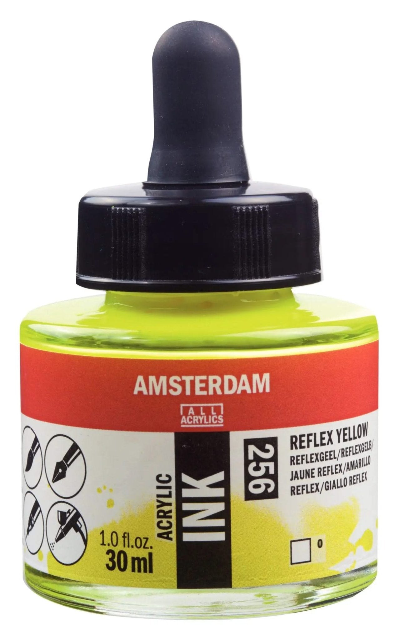 Amsterdam Acrylic Tinte Flasche 30 ml Reflexgelb 256 - Kidis Art