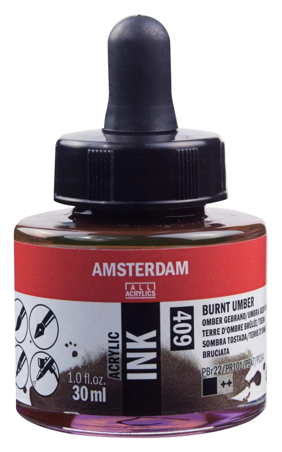 Amsterdam Acrylic Tinte Flasche 30 ml Umbra Gebrannt 409 - Kidis Art