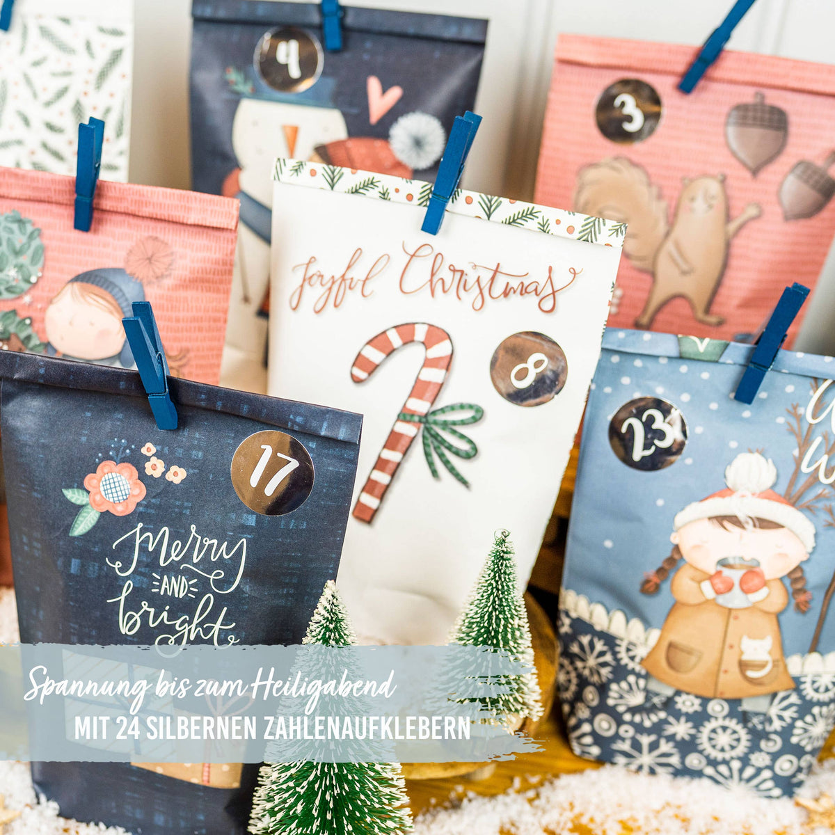 Adventskalender mit bedruckten Tüten - Dunkelblau