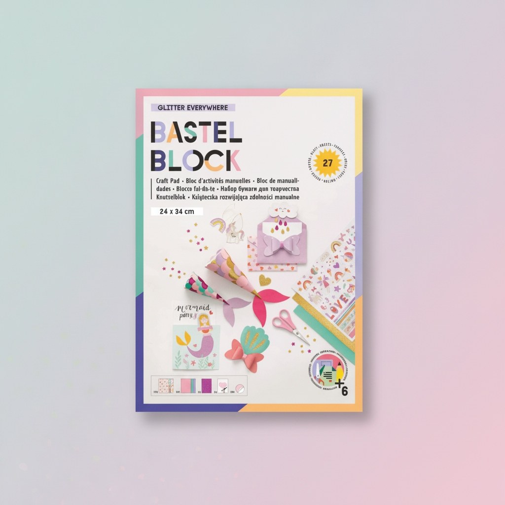 Bastelblock Glitter everywhere 24x34cm, 27 Blatt, inkl Anleit - Kidis Art