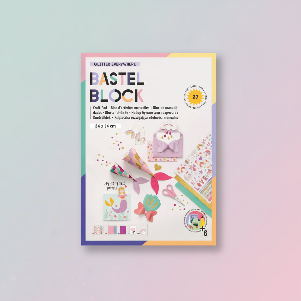 Bastelblock Glitter everywhere 24x34cm, 27 Blatt, inkl Anleit - Kidis Art