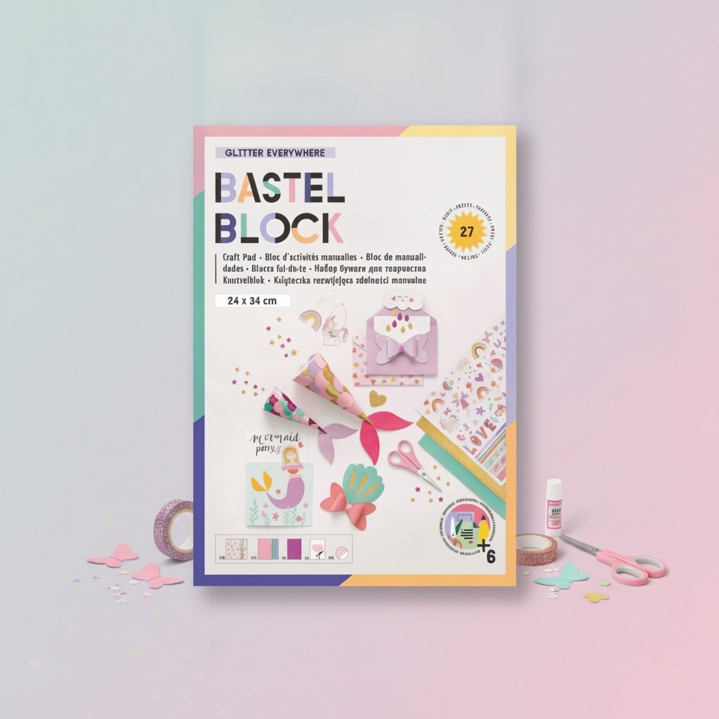 Bastelblock Glitter everywhere 24x34cm, 27 Blatt, inkl Anleit - Kidis Art