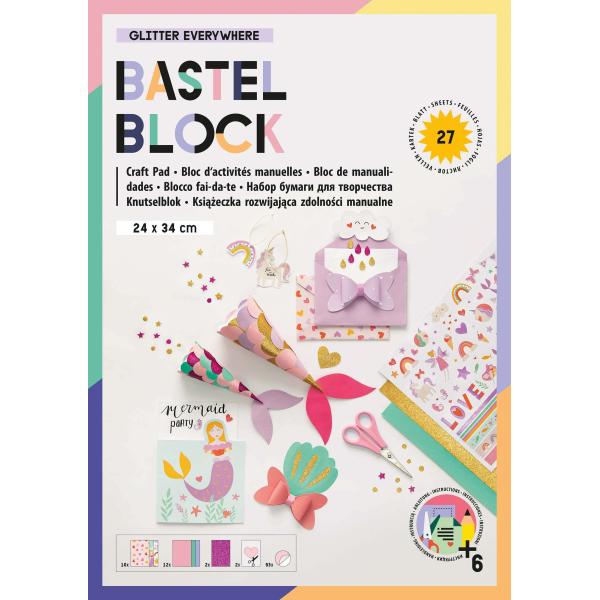 Bastelblock Glitter everywhere 24x34cm, 27 Blatt, inkl Anleit - Kidis Art