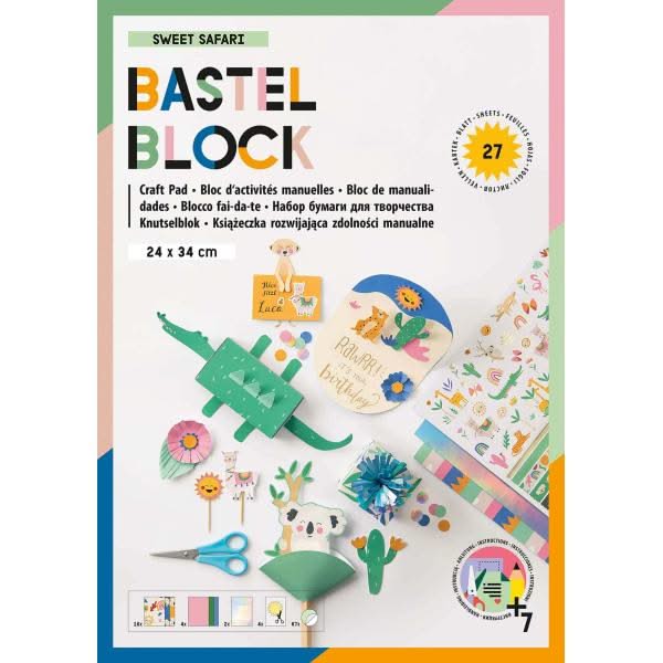 Bastelblock Sweet Safari 24x34cm, 27 Blatt, inkl Anleit - Kidis Art