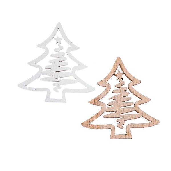 Baum, weiss/natur, Holz, 12St. 3,2x3,3x0,2cm - Kidis Art
