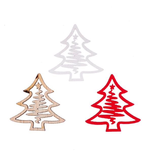 Baum, weiss/rot, Holz, 12St. 3,2x3,3x0,2cm - Kidis Art