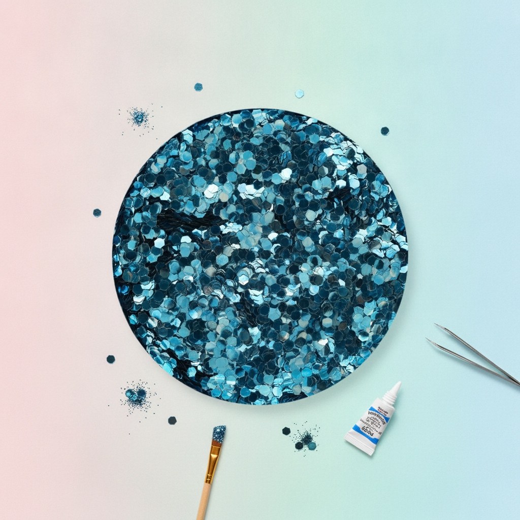 Nahaufnahme fein gemahlenen hellblauen Bio-Gitters mit hexagonaler Form und glänzender Textur