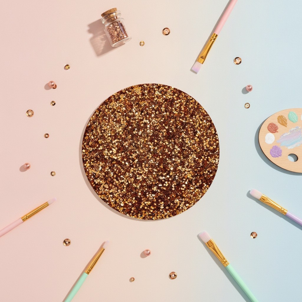 Nahaufnahme feines kupferfarbenes Bio-Glitterpulver mit metallischem Glanz
