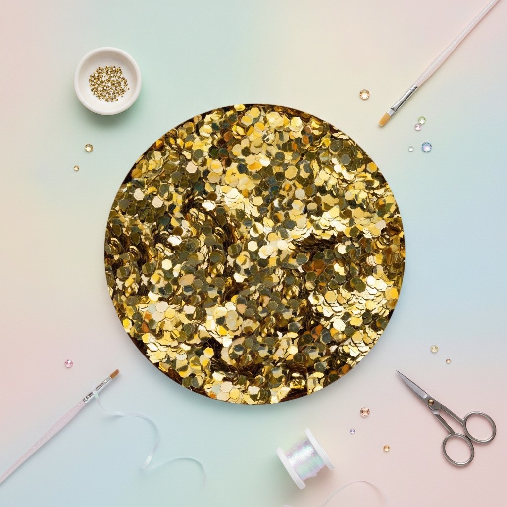 Bio Glitter grob Champagner Nahaufnahme hexagonale Körnung metallischer Schimmer
