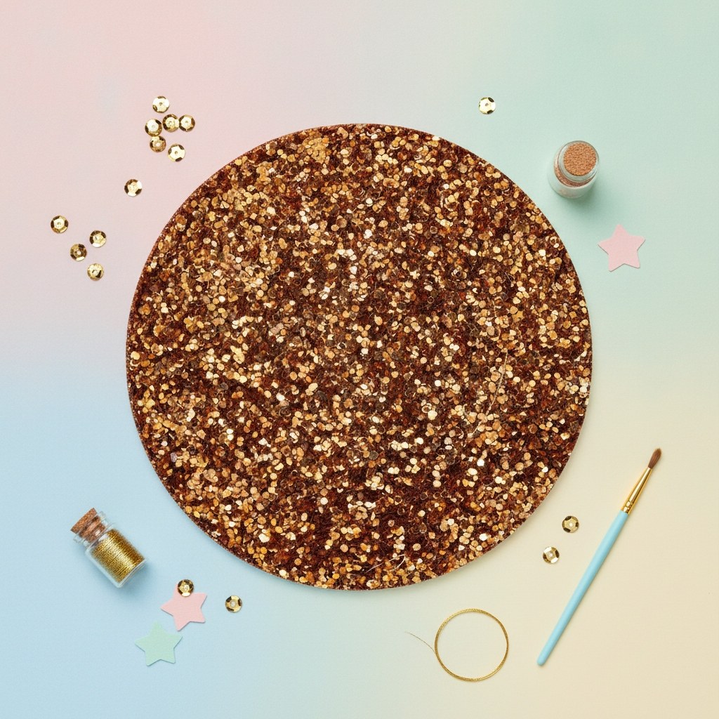 Nahaufnahme grober Bio Glitter in Kupferfarbe mit metallischem Shimmer und Zellulosepartikeln