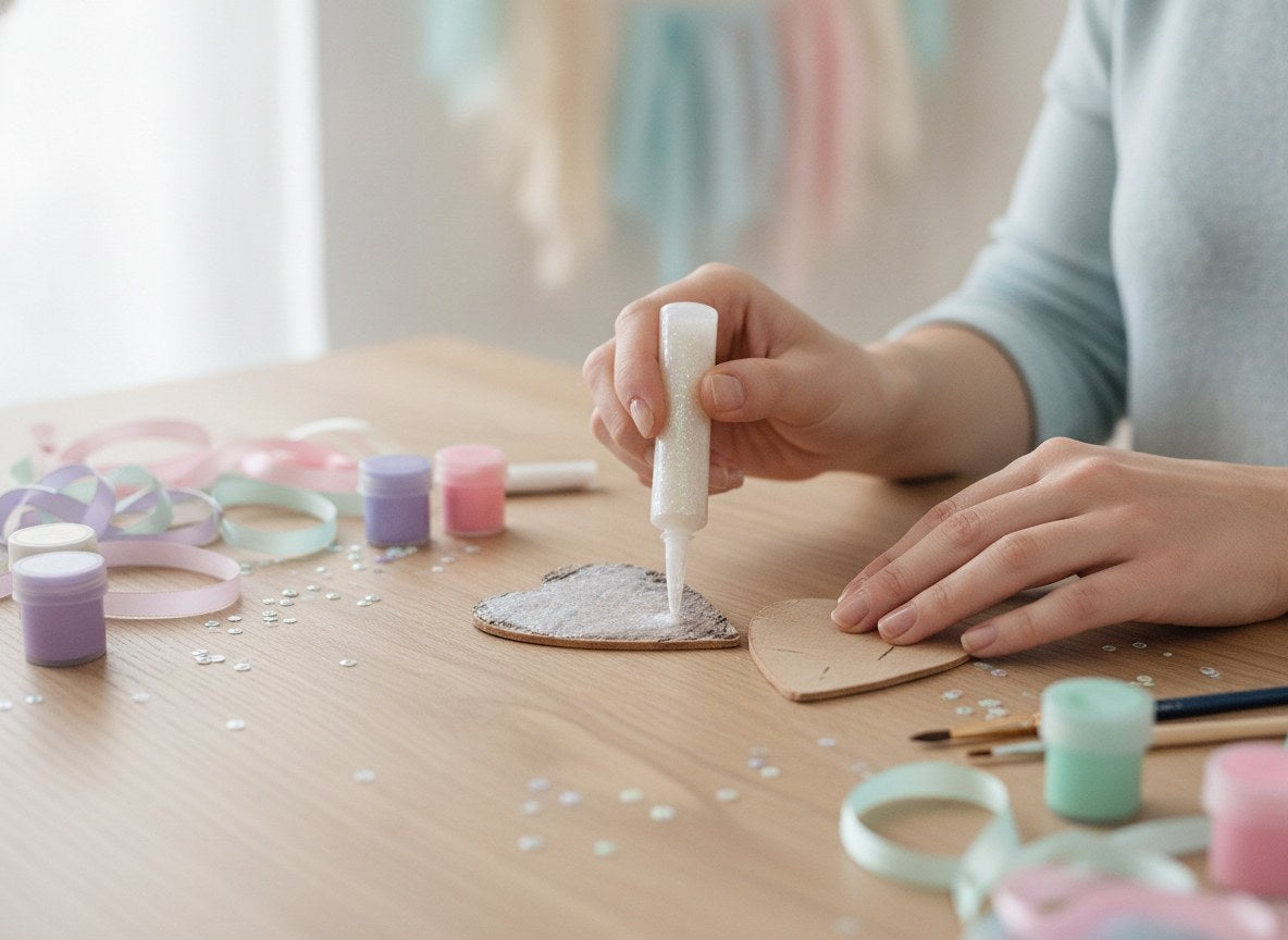 DIY Schmuckelement aus Birkenrinde mit Glitzerkleber verziert