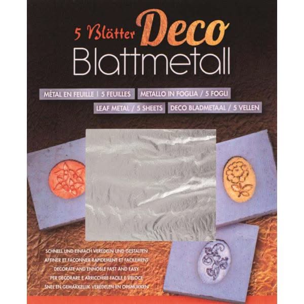 Feuille métallique argentée 14x14 cm à texture ondulée, emballée avec des tuiles de tampon bleues pour l'artisanat