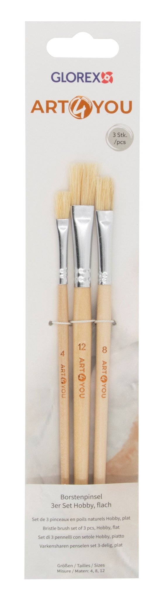 Borsten Hobbypinsel 3er Set Flach, Gr. 4,8,12 - Kidis Art