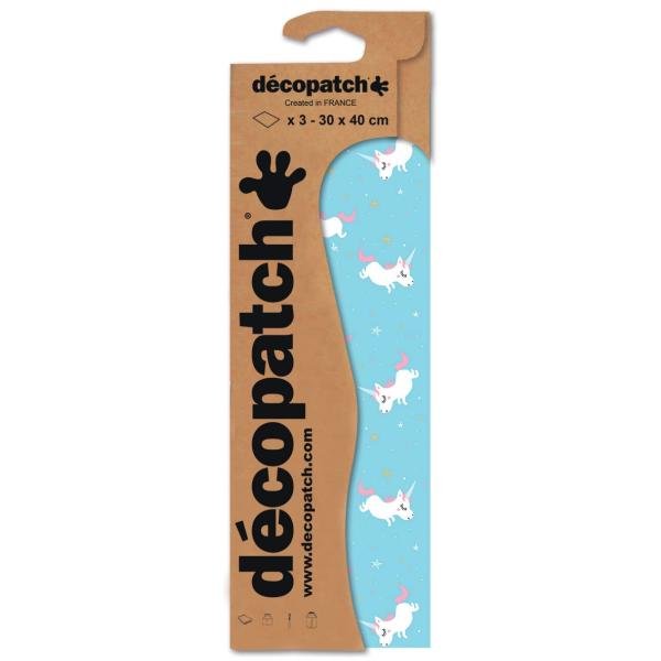 Decopatch - Papier 3St, 30x40cm Einhorn blau - Kidis Art