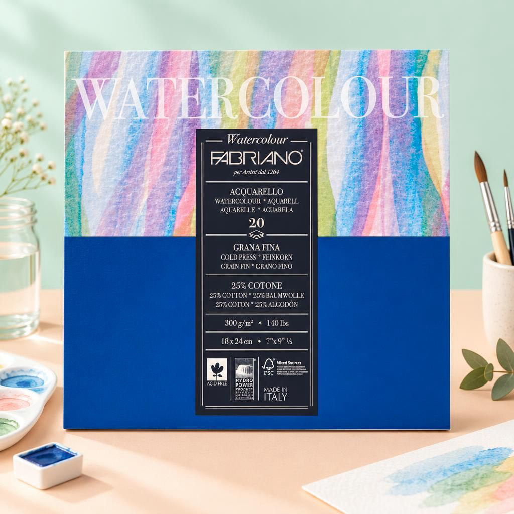 Generiert: [e5a52afa-3604-4f35-ac98-6819b6c61023] Hauptbild – Fabriano Watercolour cold pressed Block - 18x24 cm - 300g - 20 Blatt