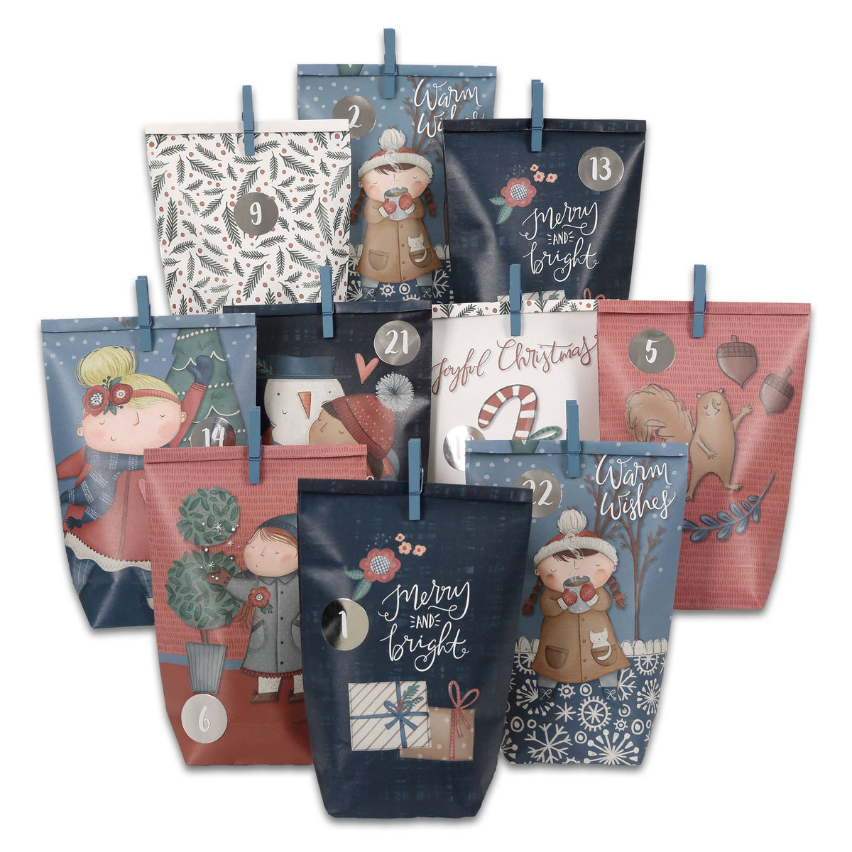 Adventskalender mit bedruckten Tüten - Dunkelblau
