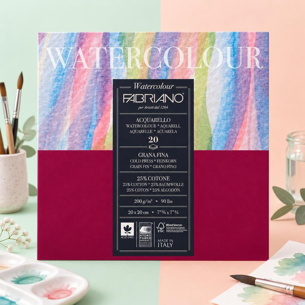 Generiert: [f487b1ac-7b08-497b-ac19-c09a50a98013] Hauptbild – Fabriano Watercolour cold pressed Block - 20x20cm - 200g - 20 Blatt