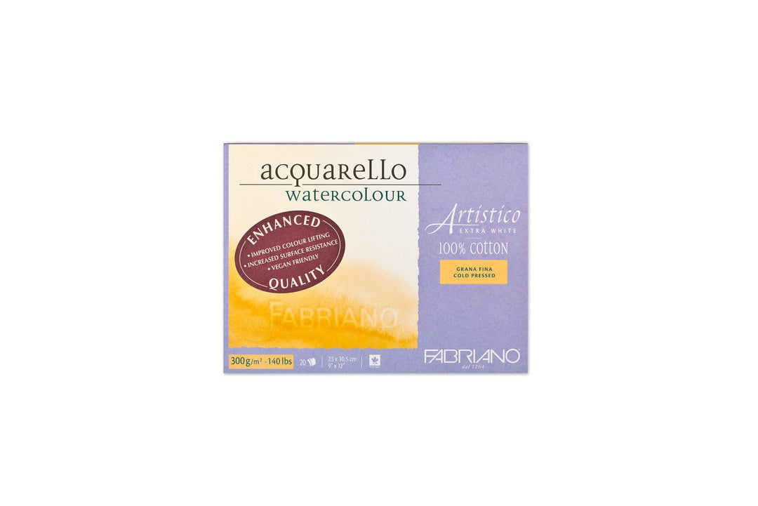 Fabriano Artistico - extra white - Block - 23x30,5cm - 300g - 20 Blatt - fein gekörnt - Kidis Art