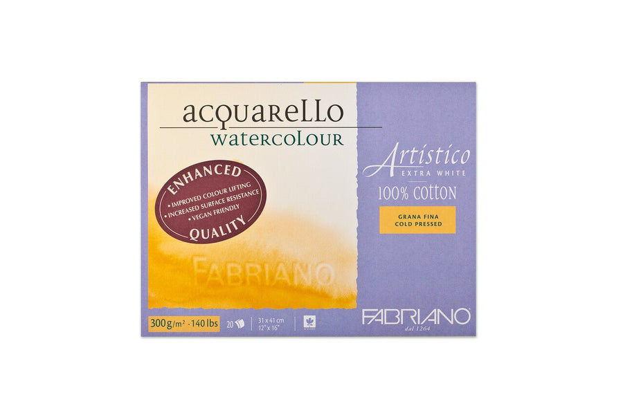 Fabriano Artistico - extra white - Block - 30,5x45,5cm - 300g - 20 Blatt - fein gekörnt - Kidis Art