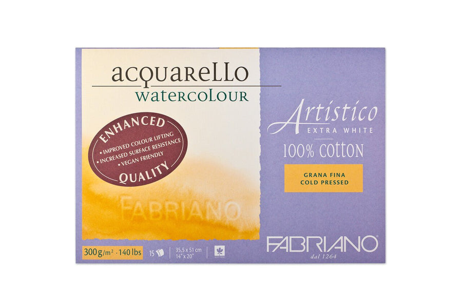 Fabriano Artistico - extra white - Block - 35,5x51cm - 300g - 15 Blatt - fein gekörnt - Kidis Art