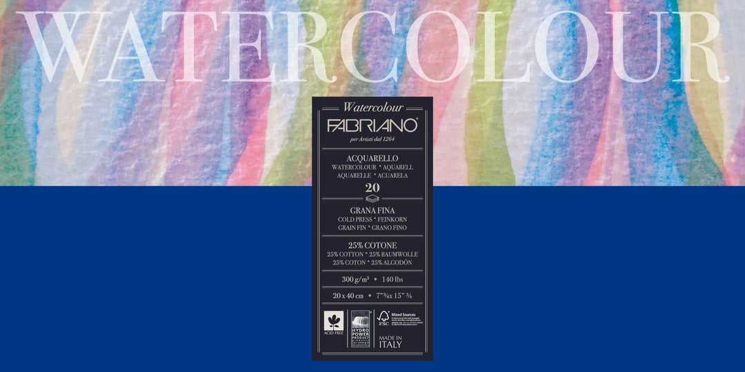 Fabriano Watercolour cold pressed Block - 20x40cm - 300g - 20 Blatt - Kidis Art