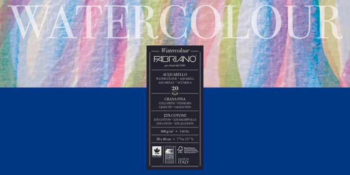 Fabriano Watercolour cold pressed Block - 20x40cm - 300g - 20 Blatt - Kidis Art