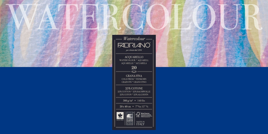 Fabriano Watercolour cold pressed Block - 20x40cm - 300g - 20 Blatt - Kidis Art