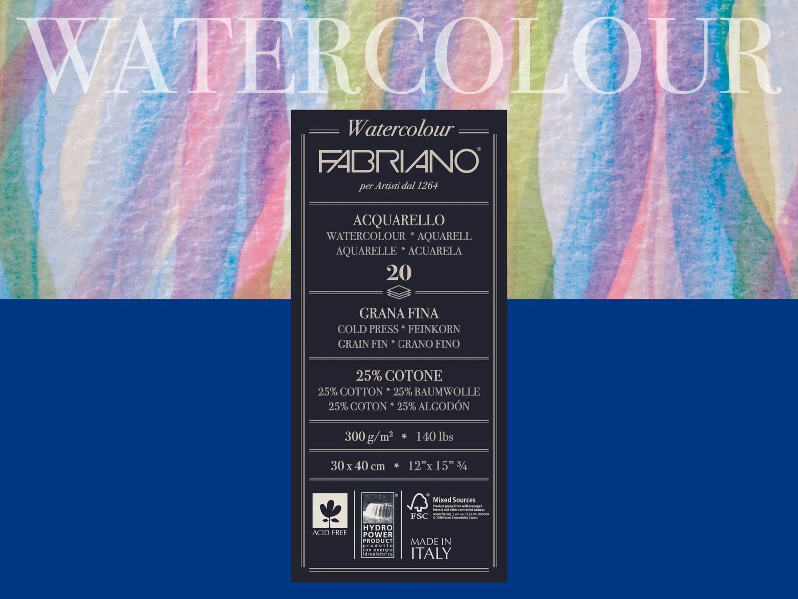 Fabriano Watercolour cold pressed Block - 30x40cm - 300g - 20 Blatt - Kidis Art