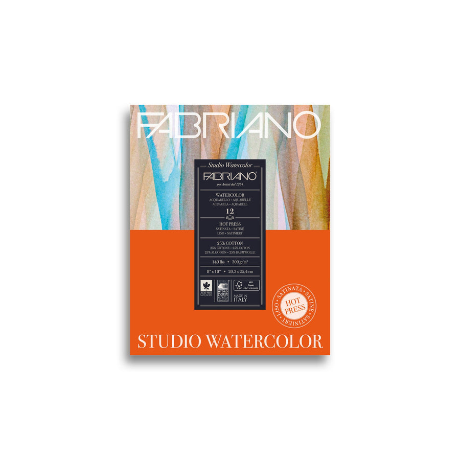 Fabriano Watercolour hot pressed Block - 20.3 x 25.4 cm - 300g - 12 Blatt - satiniert - FSC - Kidis Art