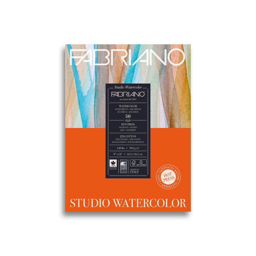 Fabriano Watercolour hot pressed Block - 22,9 x 30,5 cm - 300g - 12 Blatt - satiniert - FSC - Kidis Art