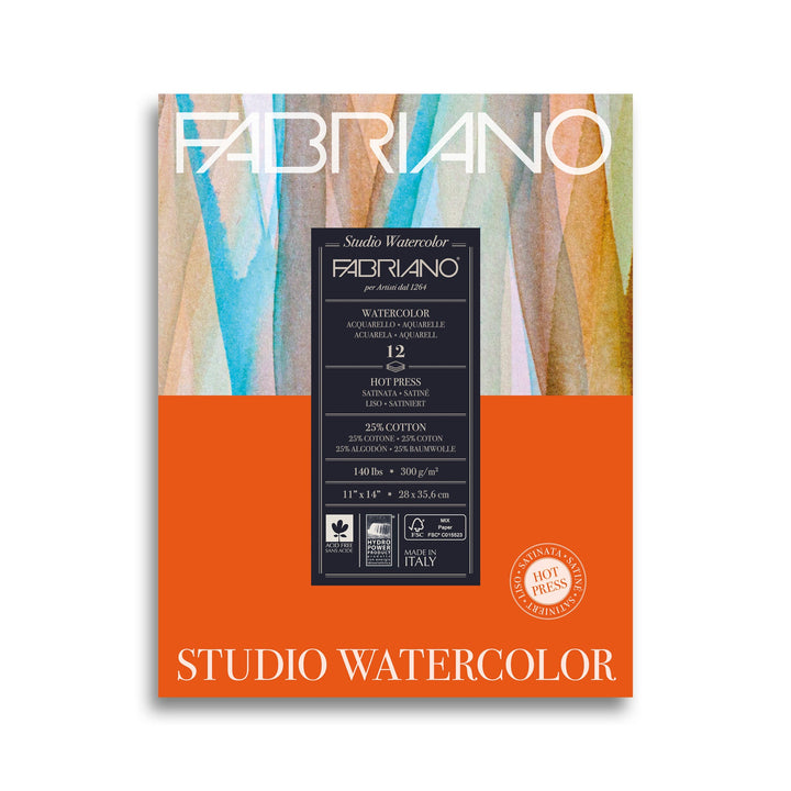 Fabriano Watercolour hot pressed Block - 28 x 35.6 cm - 300g - 12 Blatt - satiniert - FSC - Kidis Art