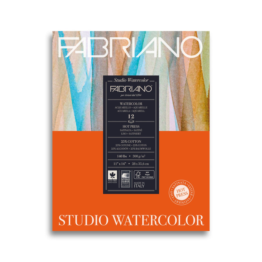 Fabriano Watercolour hot pressed Block - 28 x 35.6 cm - 300g - 12 Blatt - satiniert - FSC - Kidis Art