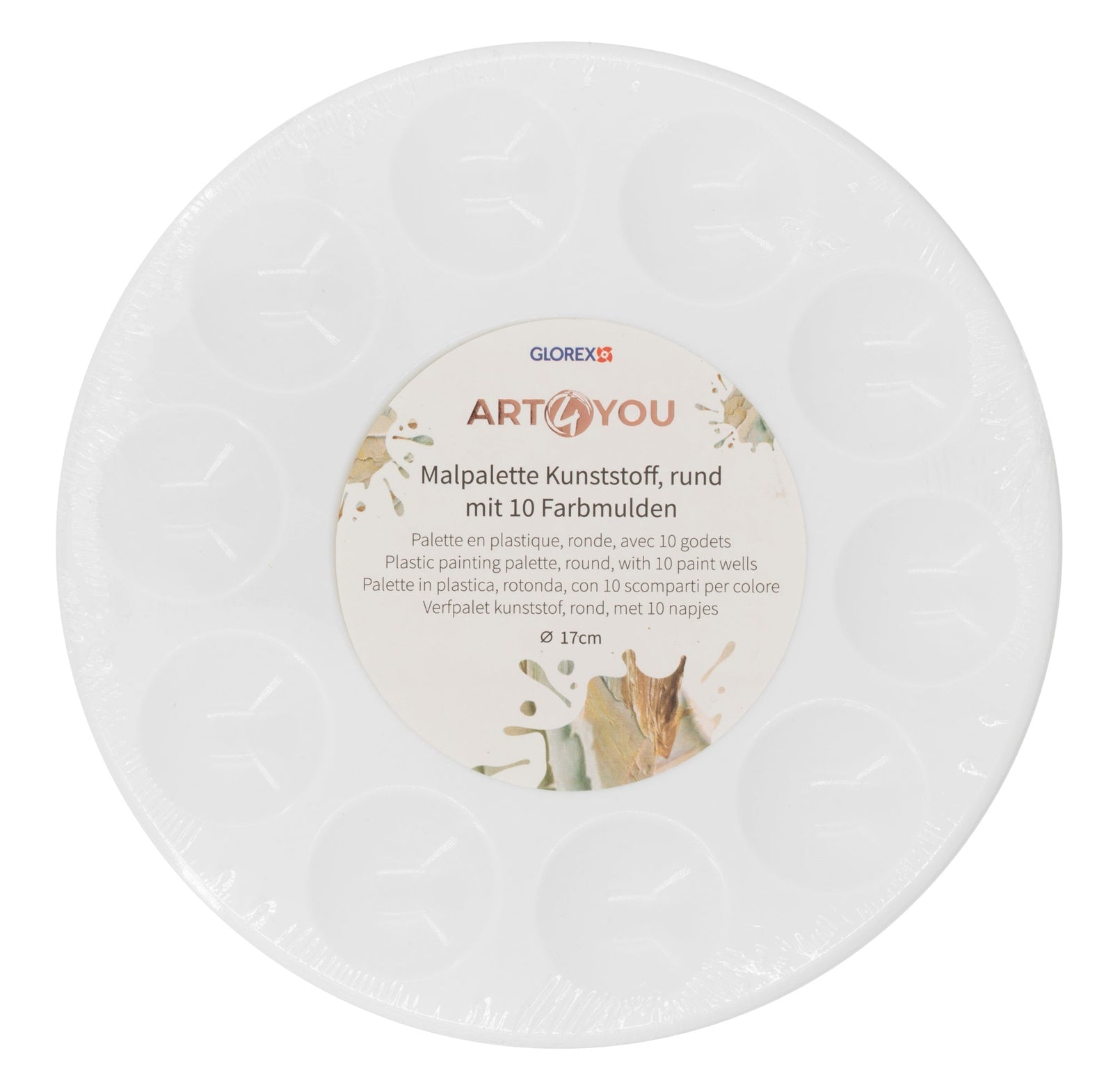Farbmischpalette rund, 17cm mit 10 Farbmulden, Kunststoff - Kidis Art