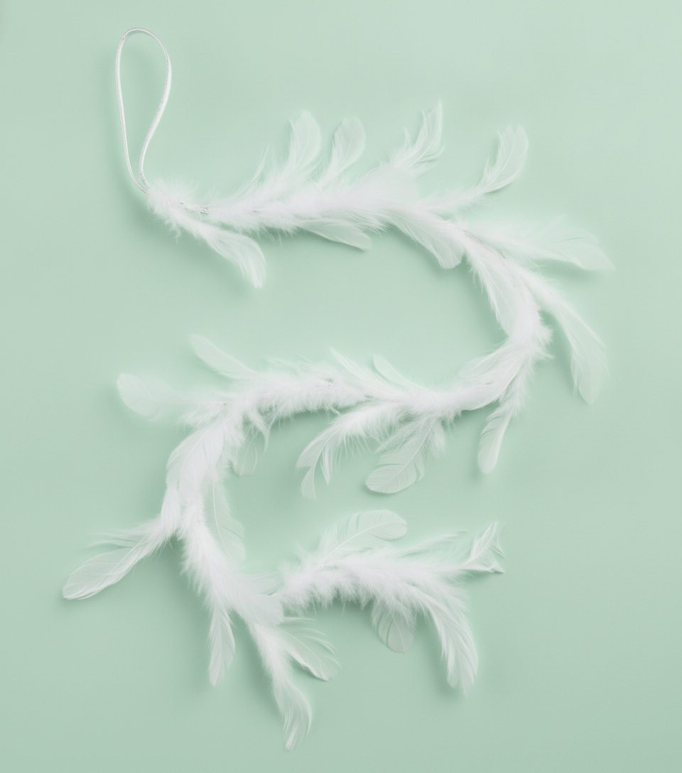 Guirlande de plumes blanches avec texture naturelle translucide et ruban pour suspension