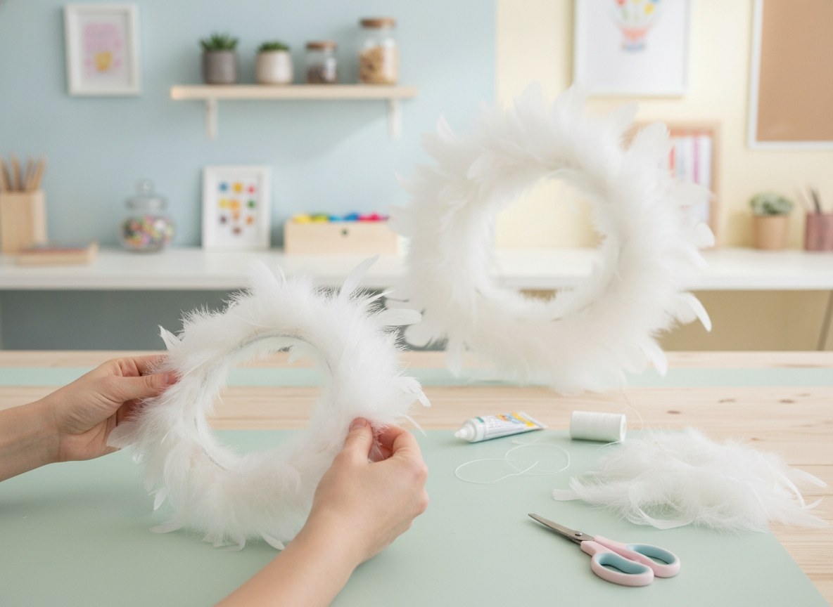 weißer Feder-Kranz 16 cm für Floristik und DIY Dekoration