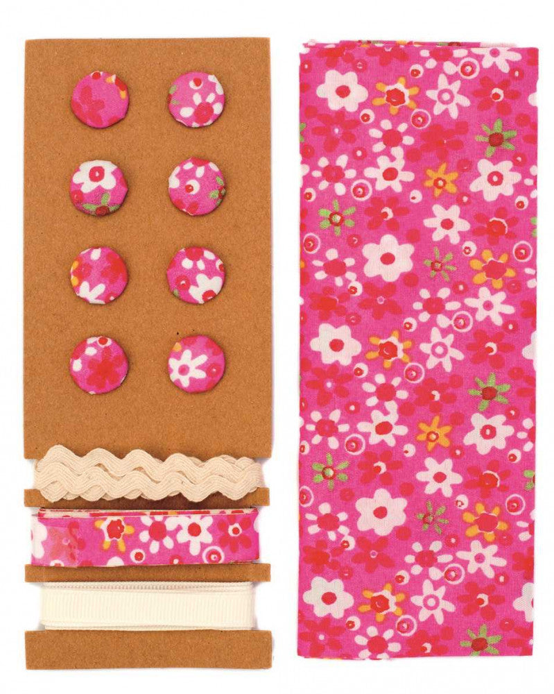 Textil-Set pink, Blumen, 48x48cm Bänder 3x1m 8 Knöpfe