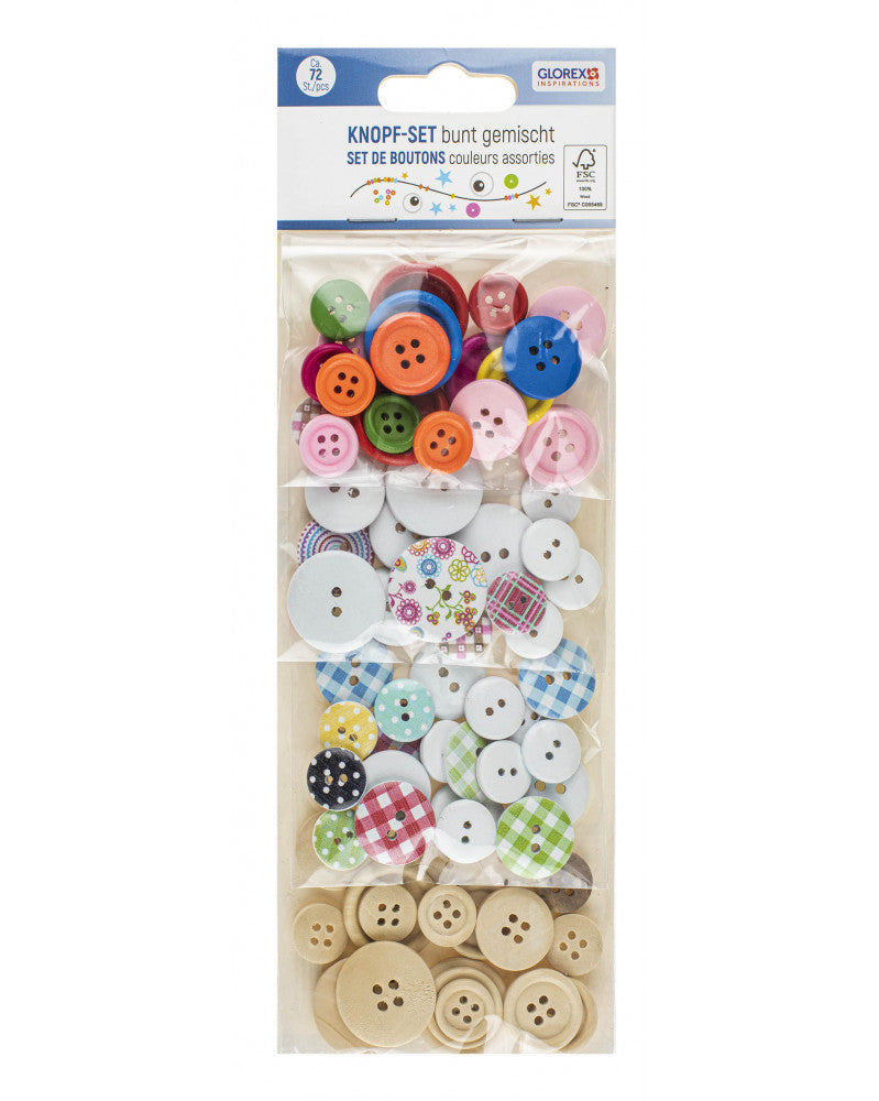 Knopf-Set 72tlg, bunt gemischt, 100% Schima