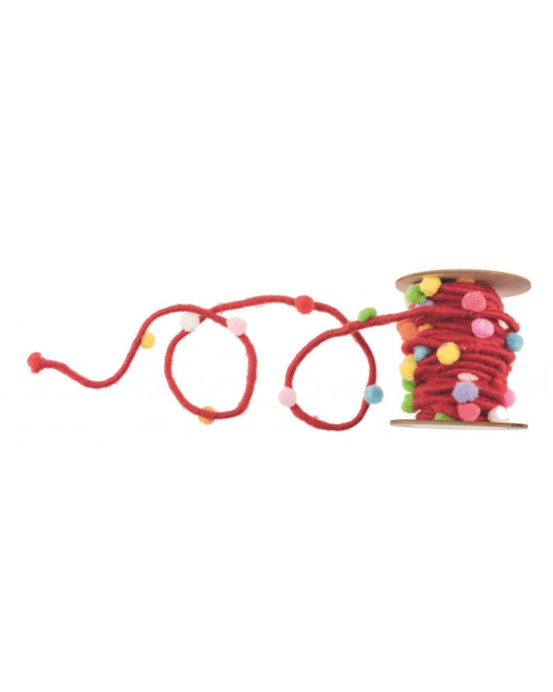 Filzkordel mit Pompons, rot, 5M/Rolle