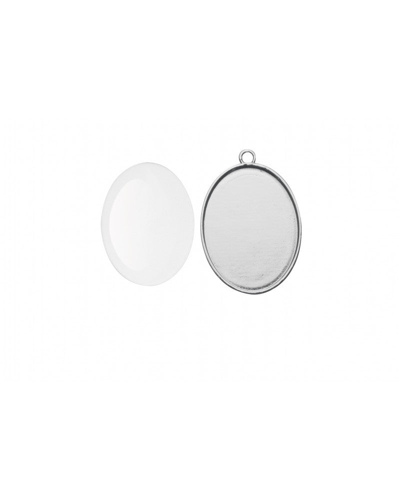 Anhänger oval silberfarben 42x33mm