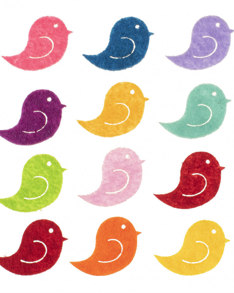 Filz-Vögel, 12St. 3cm, bunte gemischt